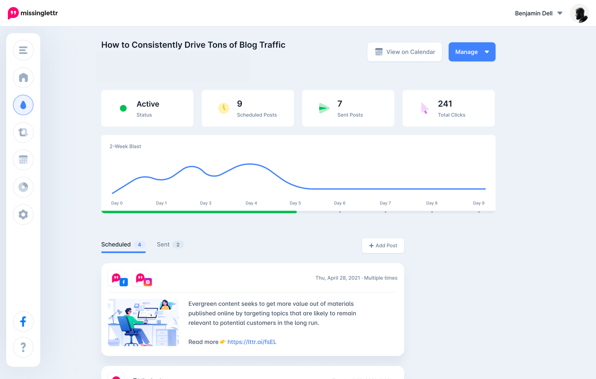 Missinglettr dashboard