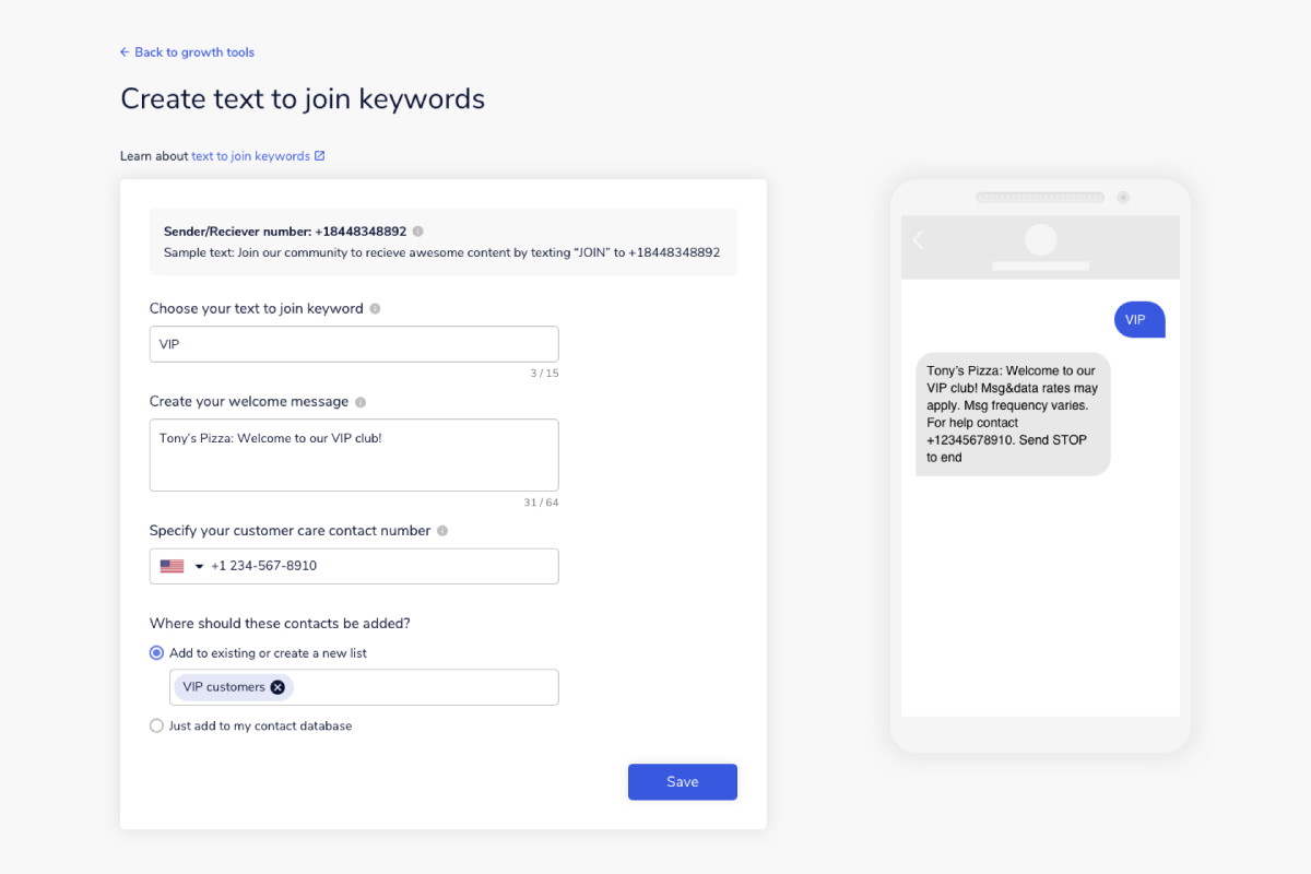 Mobiz text-to-join form