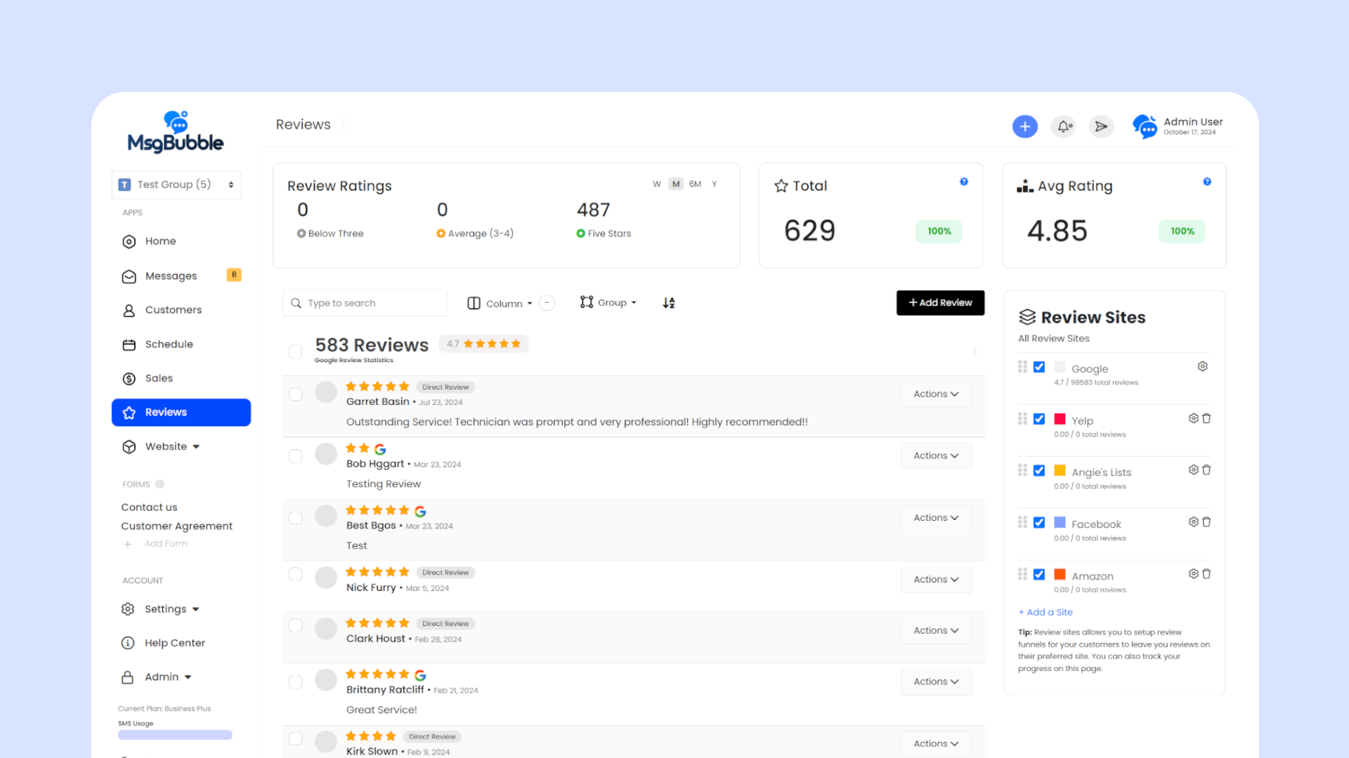 Manage customers reviews