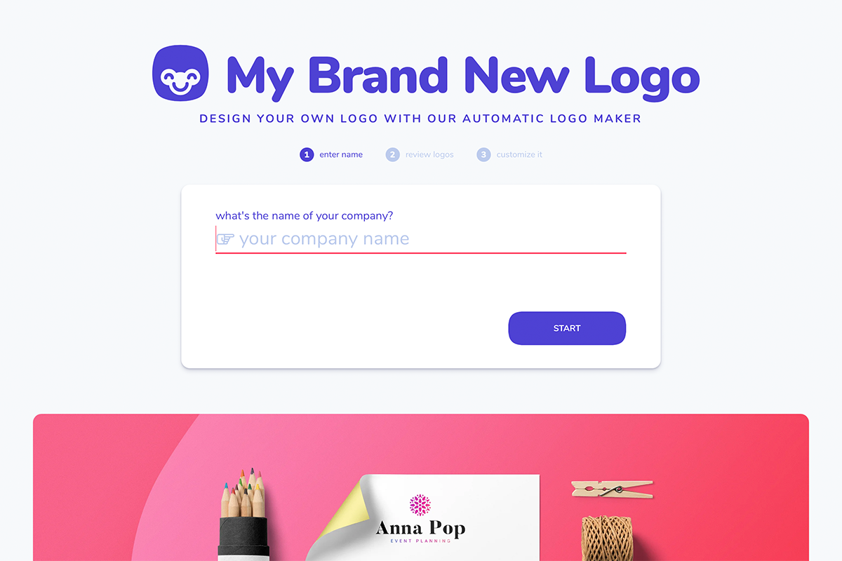 Company name screen for logo maker