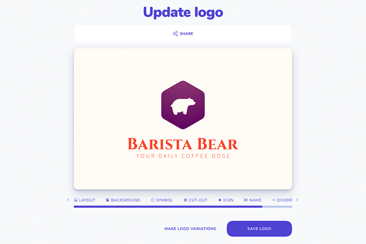 Screen for making logo variations in the logo maker