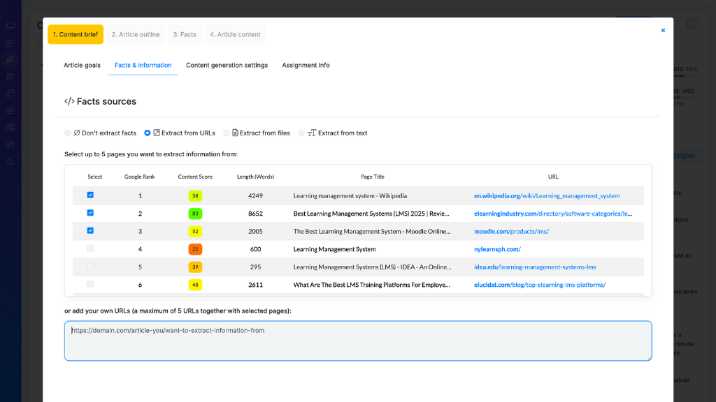 NeuronWriter AI content generation interface