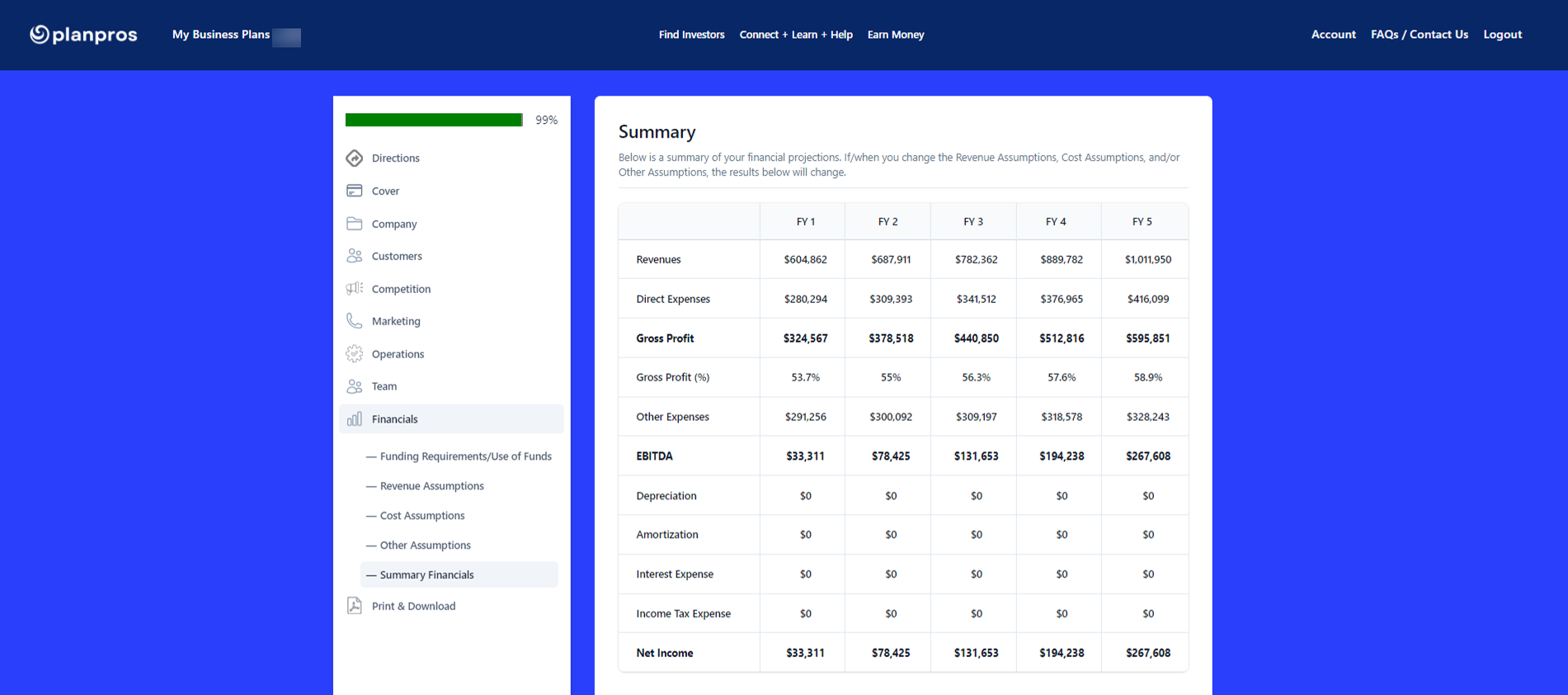 Calculate financial projections