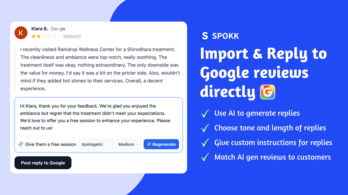 Reply to every Google review in seconds, without leaving Spokk