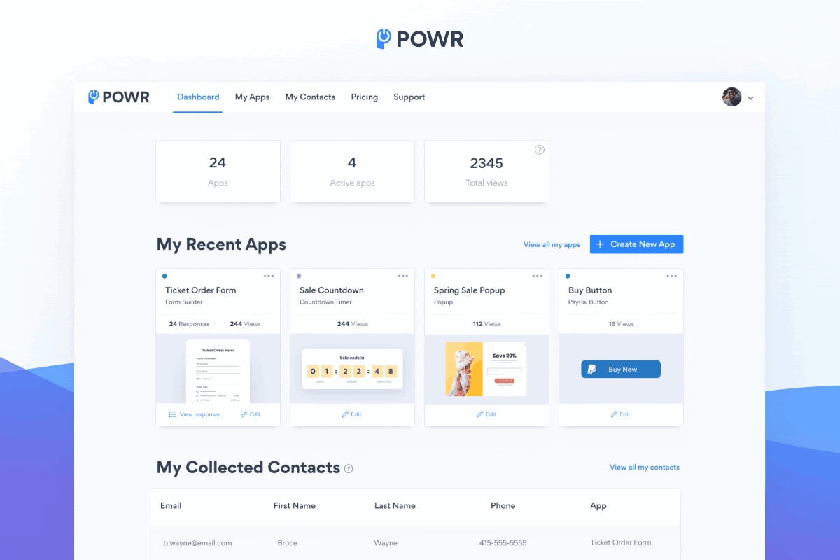 POWR dashboard with over 60 apps
