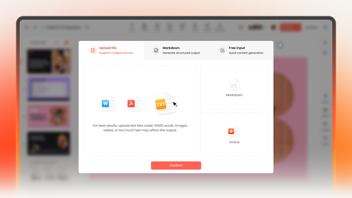 Turn any file, audio, or link into a presentation