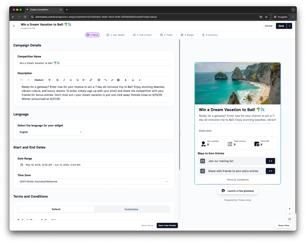 Launch unlimited giveaways