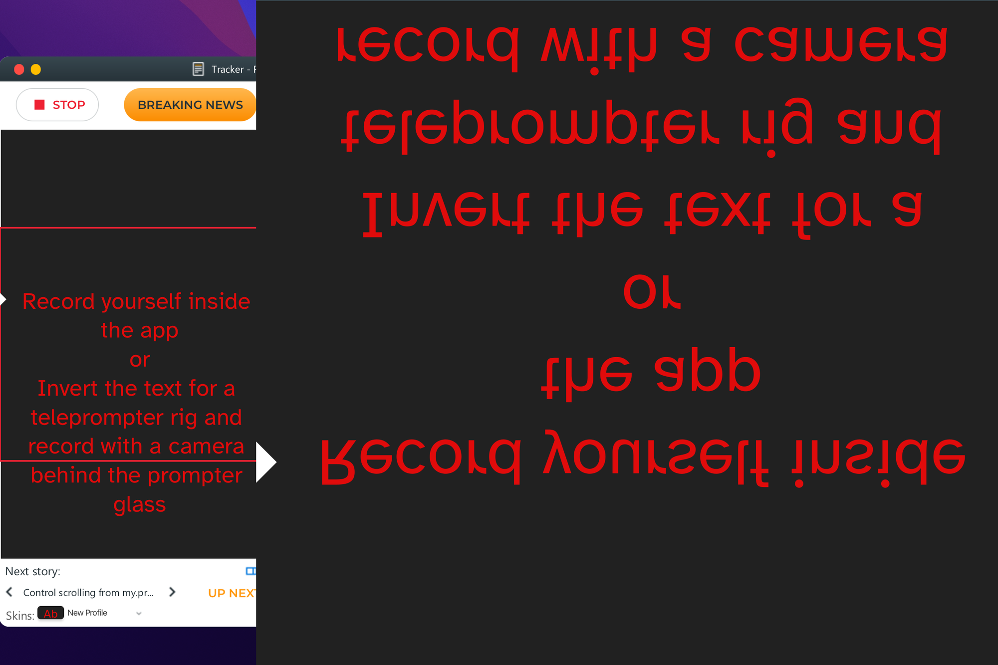 Inverted text display