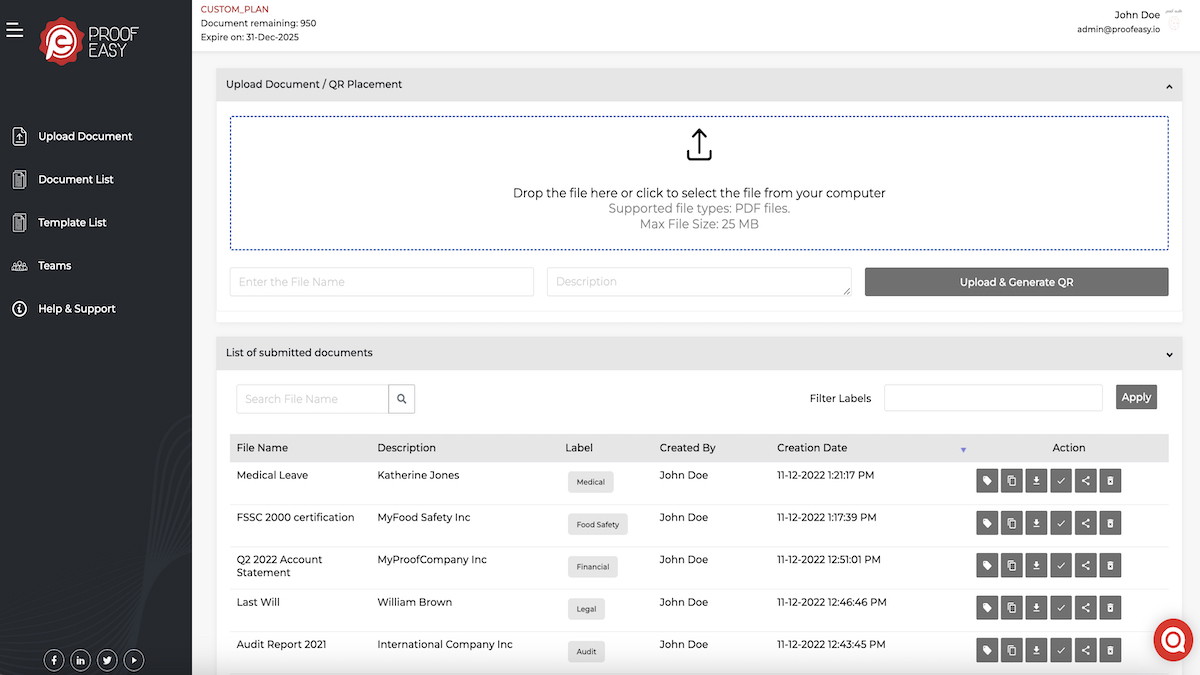 Documents dashboard