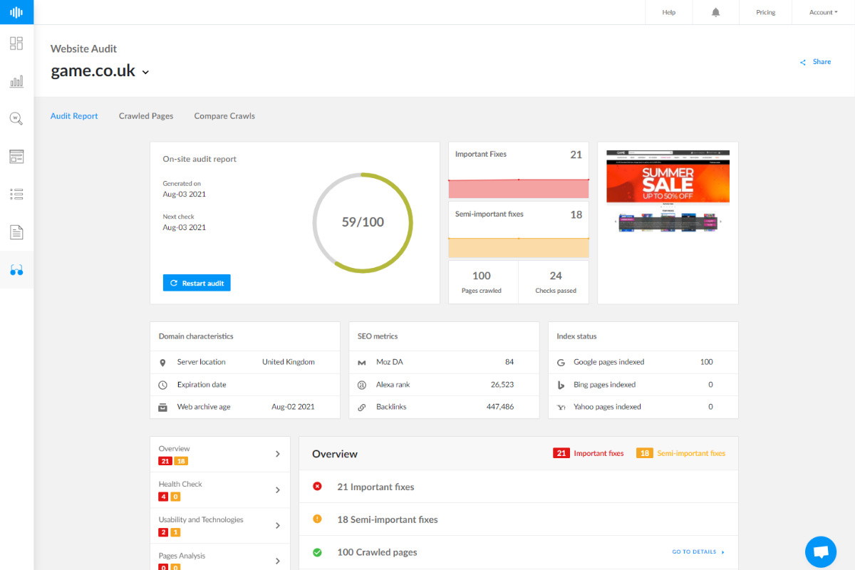 Site SEO audit report