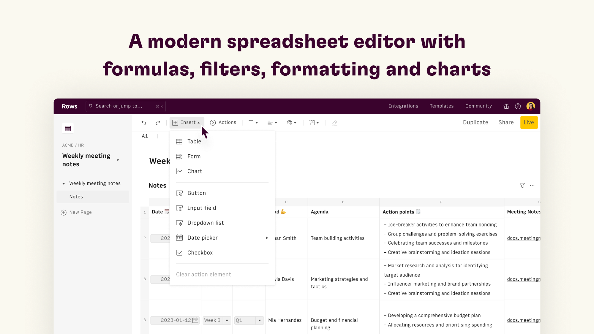 Modern spreadsheet editor