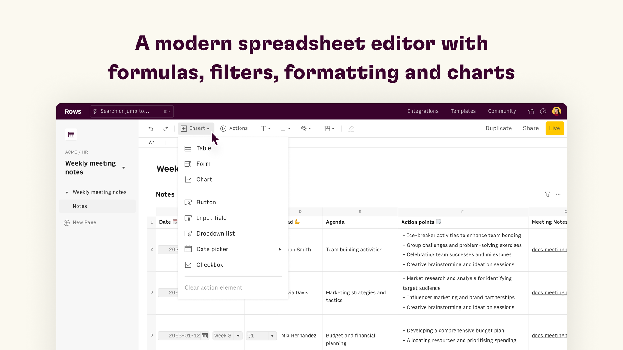 Modern spreadsheet editor