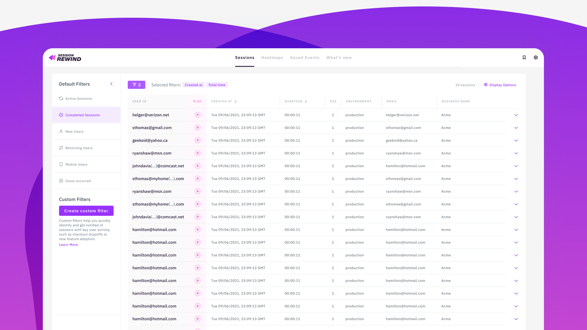 Main dashboard