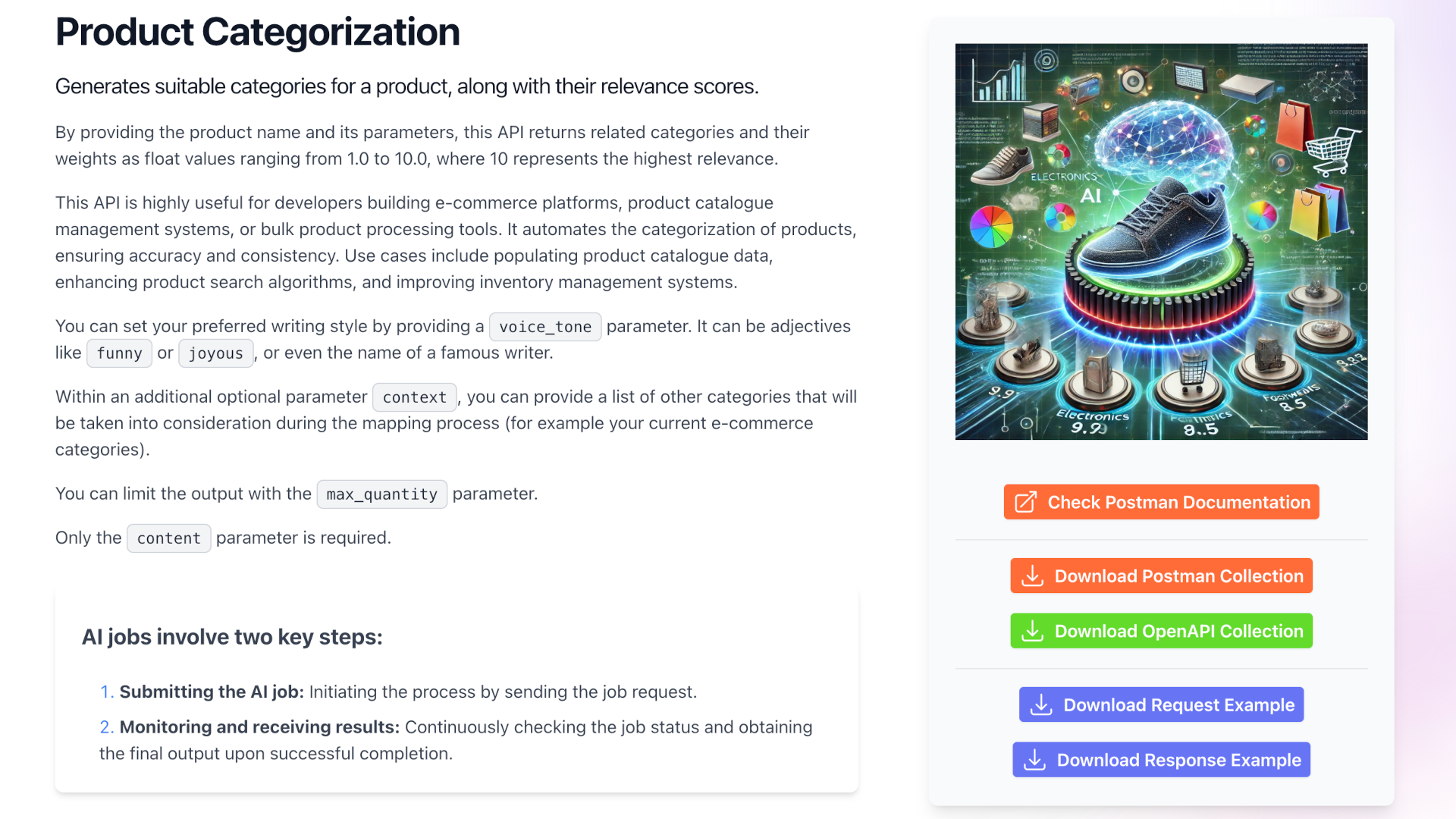 Product categorization API