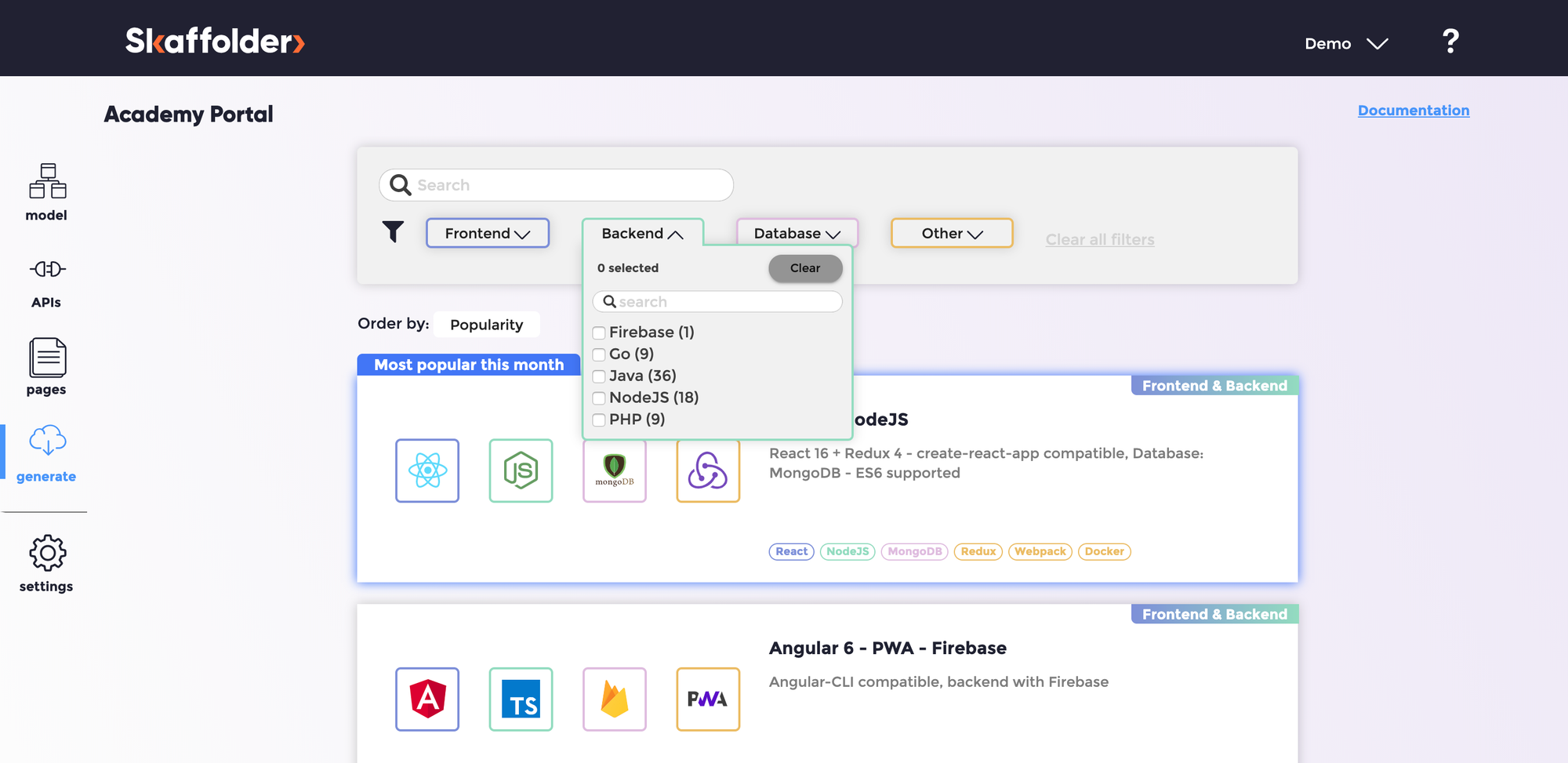 Backend selection options