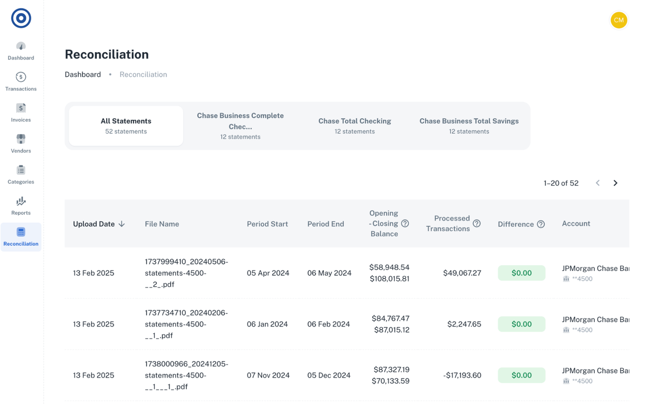 Process bank statements