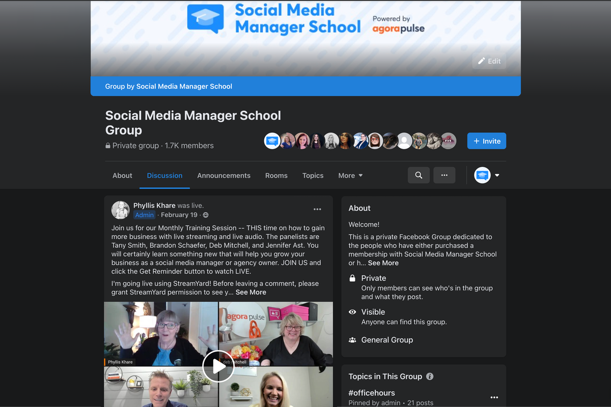 Social Media Manager School Facebook group