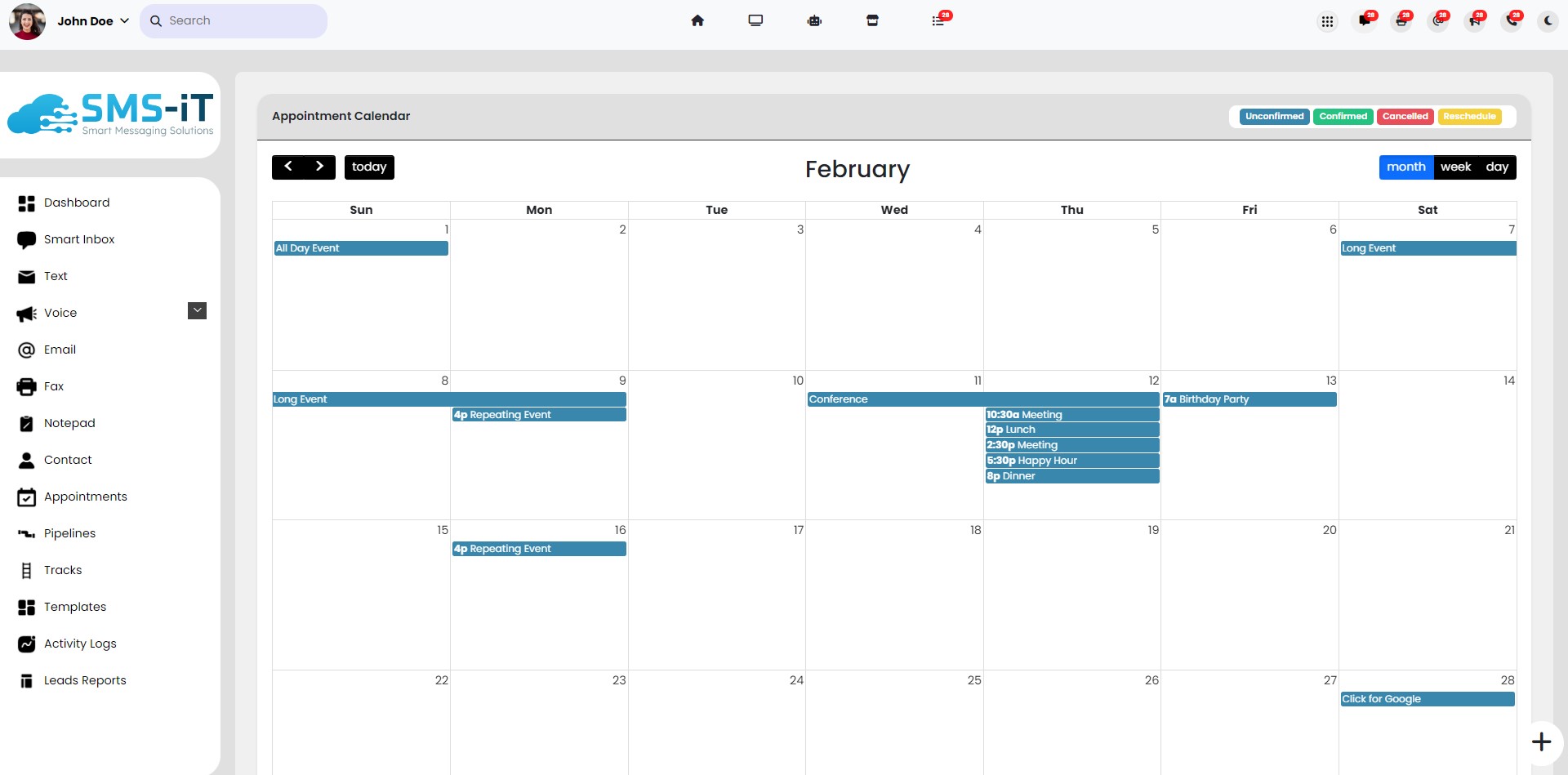 Calendar view