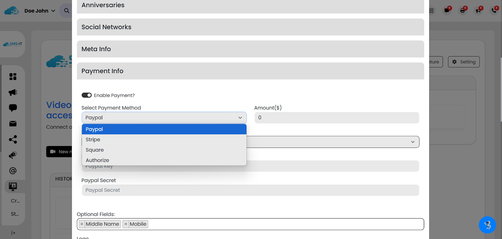 Enable payment method