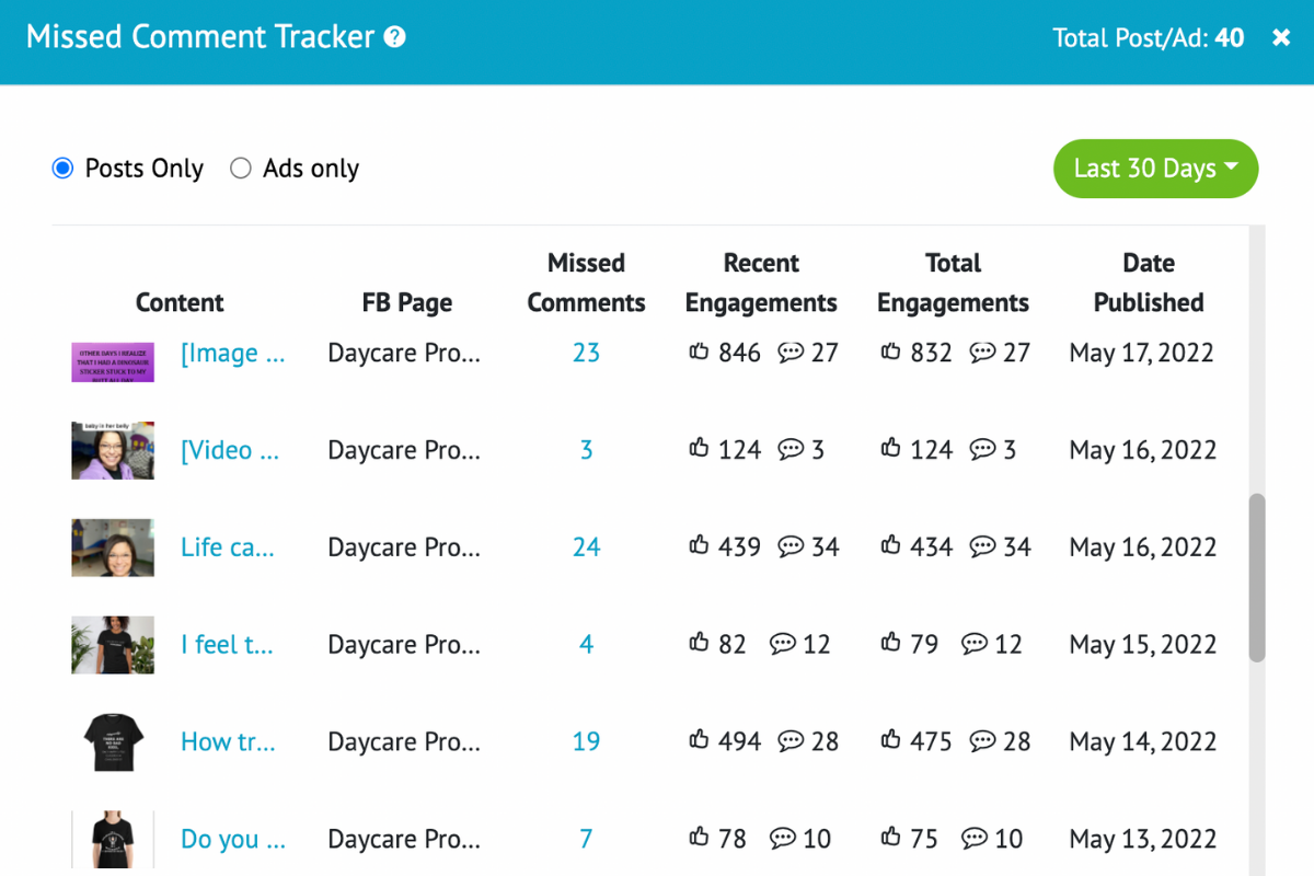 Missed comment tracker