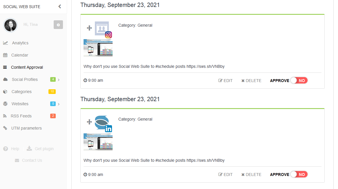 Content approval dashboard