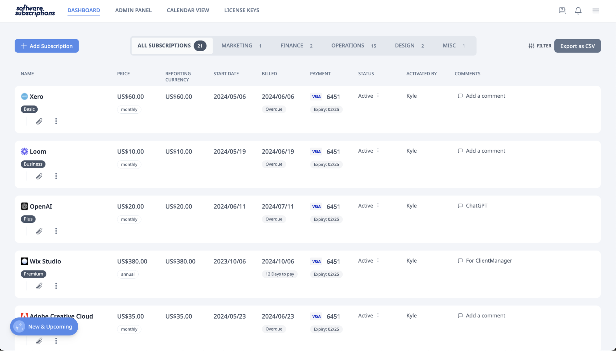 SoftwareSubscriptions Lifetime Deal: Manage software subscriptions and license keys in one place 2 SoftwareSubscriptions Dashboard