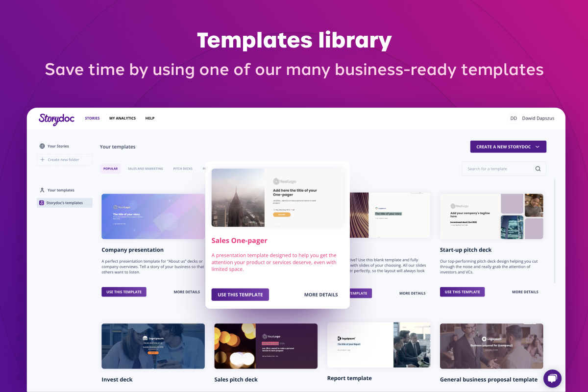 Sales and marketing templates library