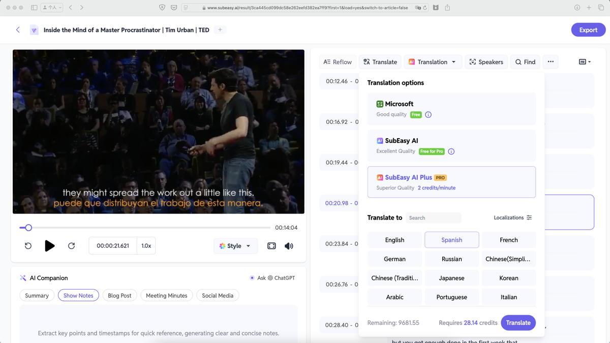 Translate in 100+ languages