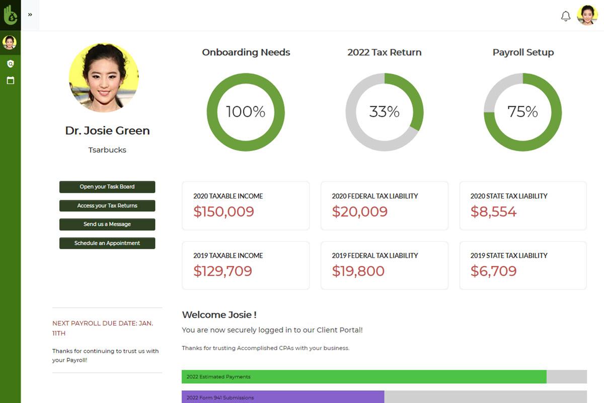 Customizable client dashboard