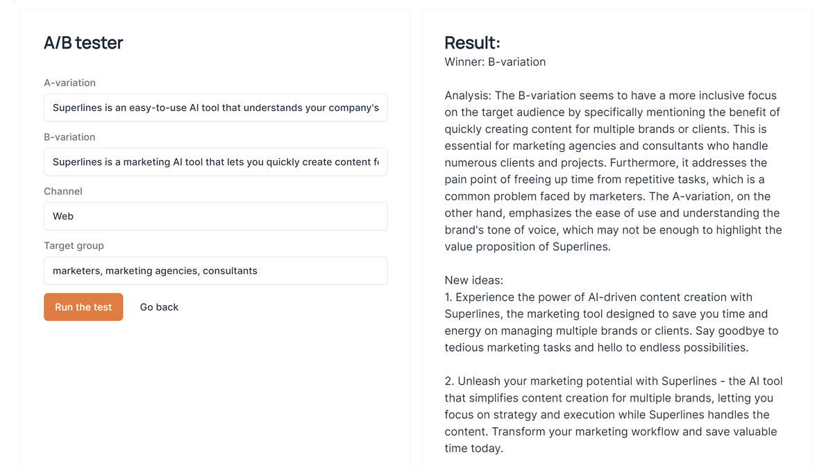 AI A/B copy testing