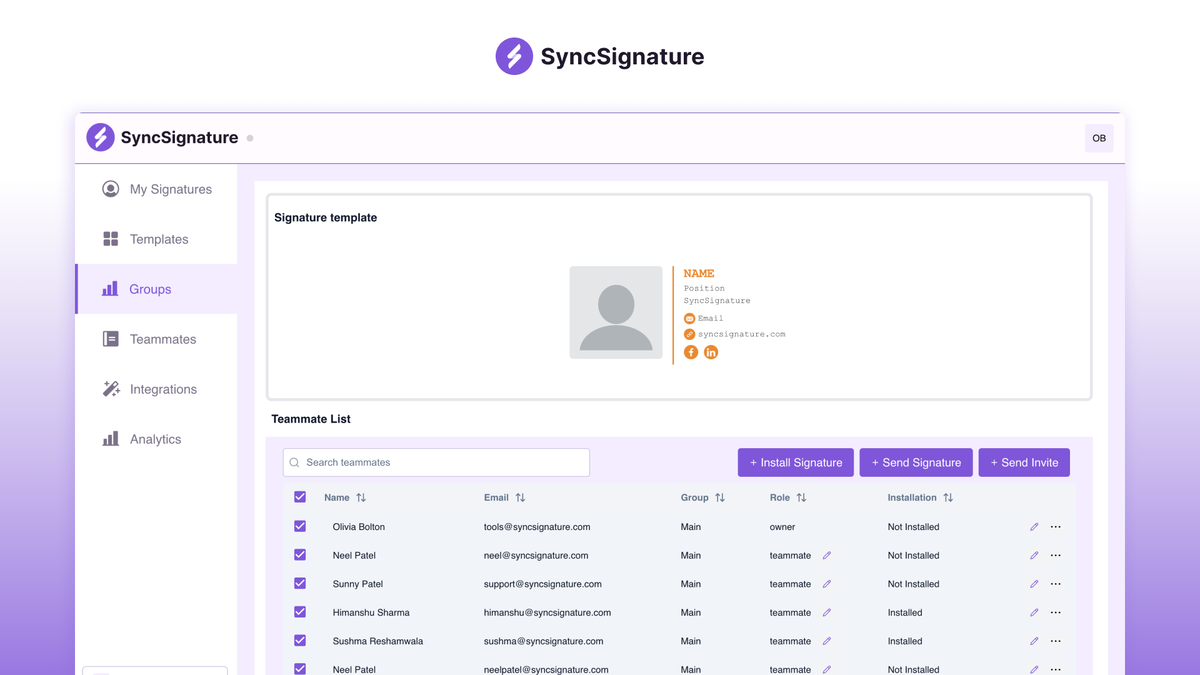 Manage team signatures