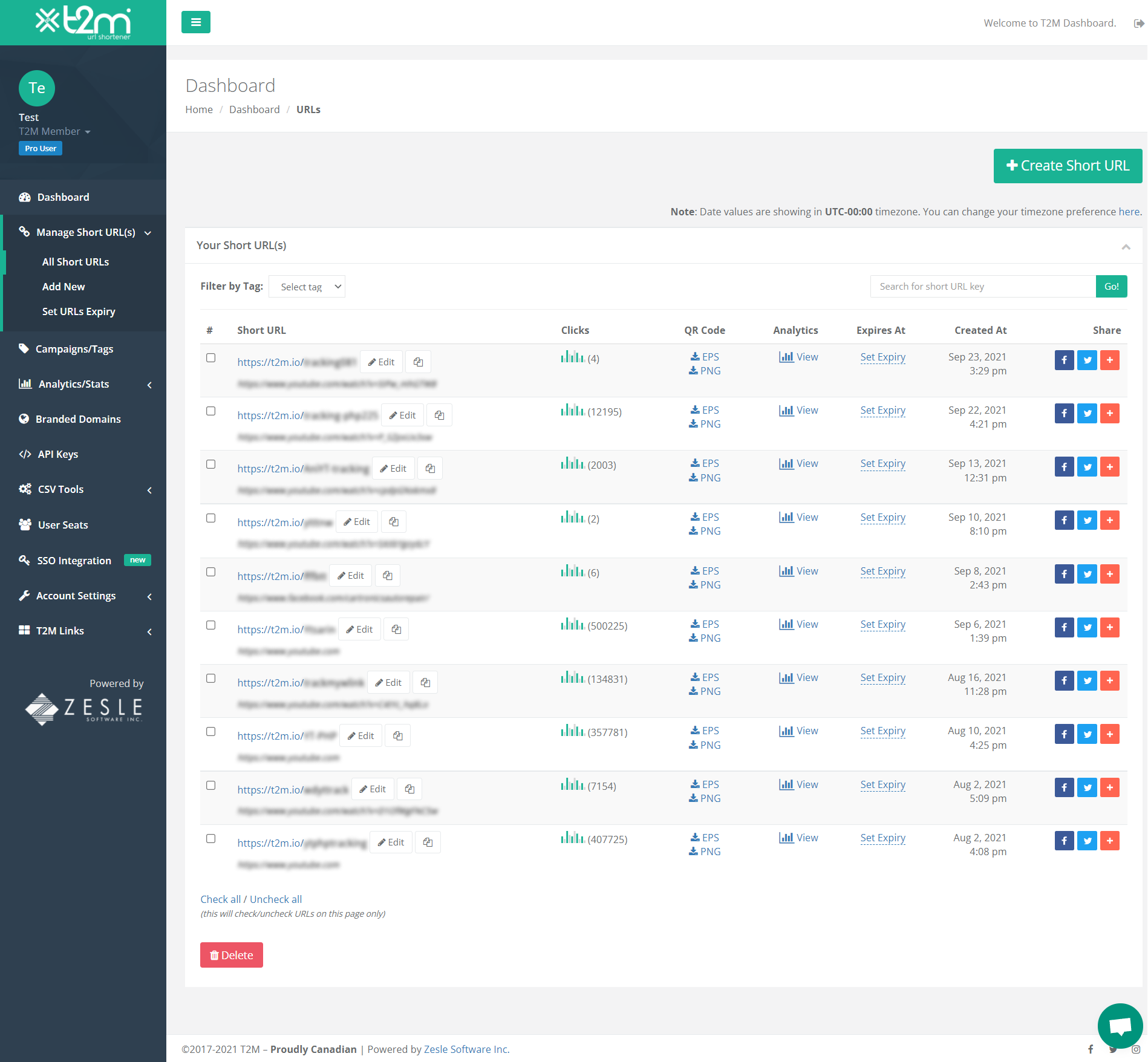 T2M dashboard interface screenshot