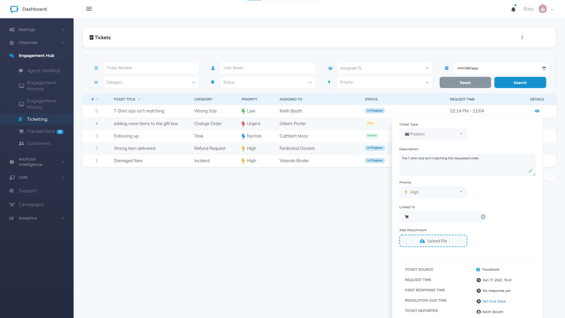 Ticketing dashboard