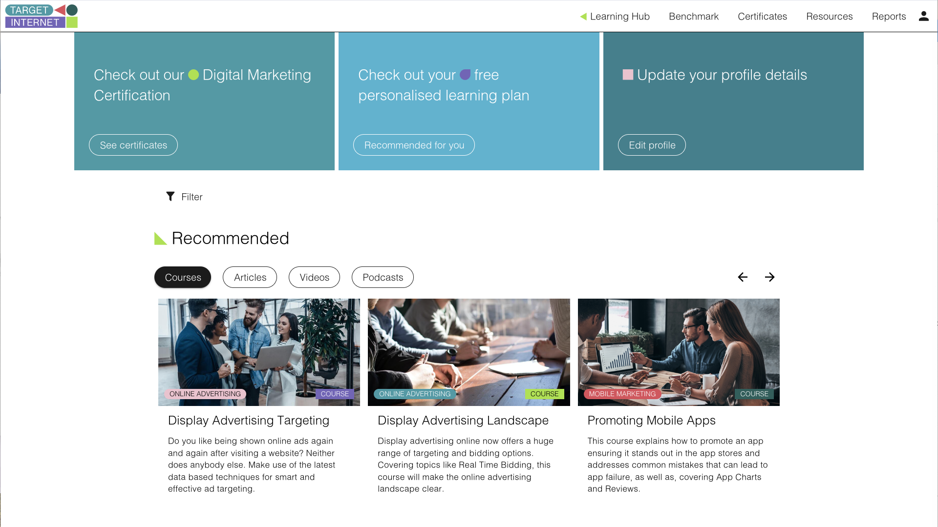Digital marketing e-learning hub