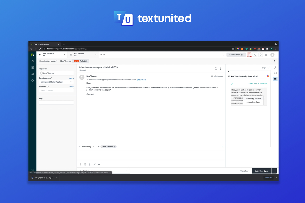 TextUnited Zendesk integration