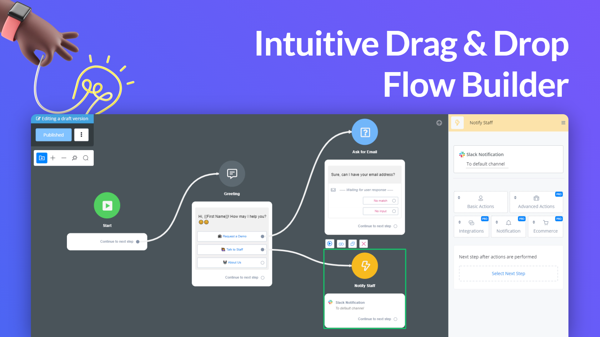 Drag-and-drop flow builder