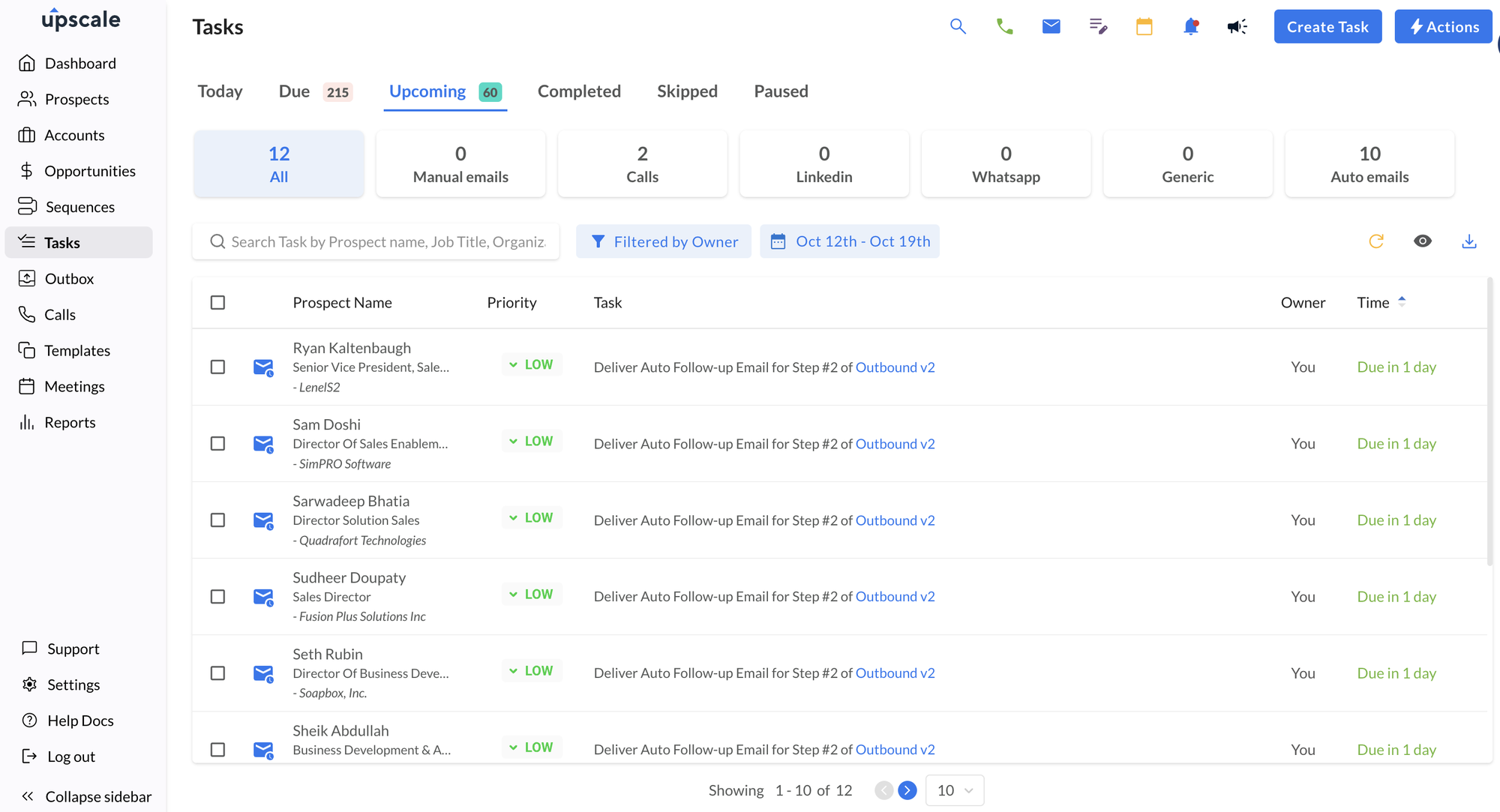 Sales task dashboard