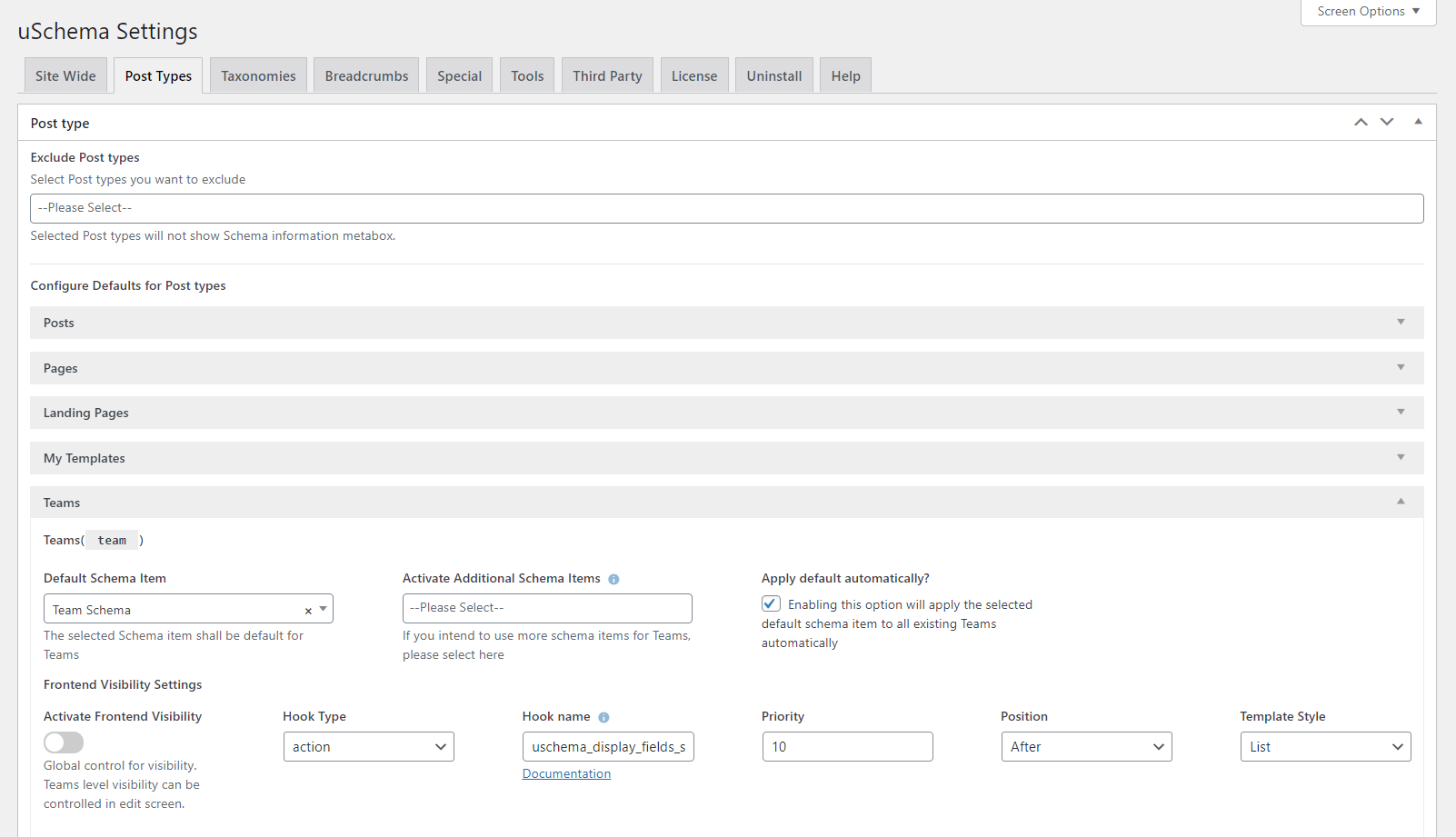 Schema rules and settings