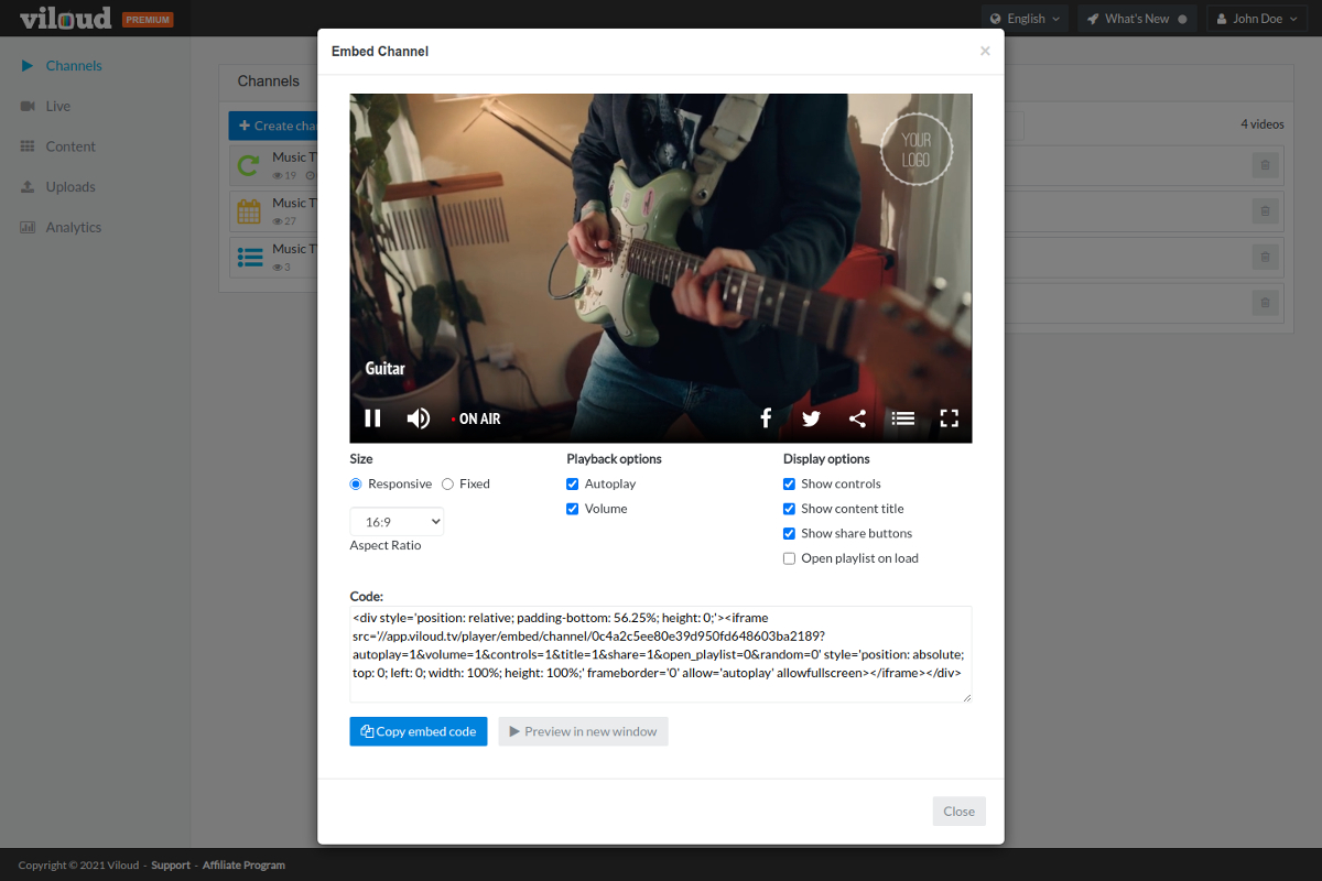 Embeddable custom video player