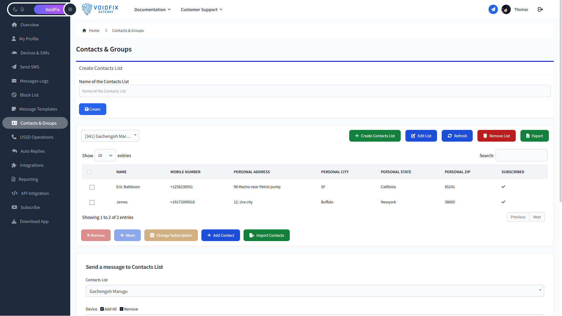 Contacts and groups