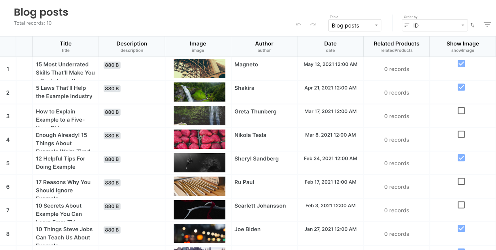 Database table view