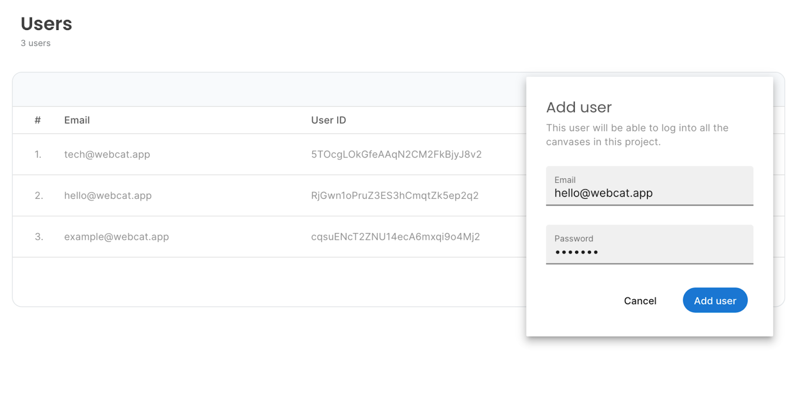 Users dashboard