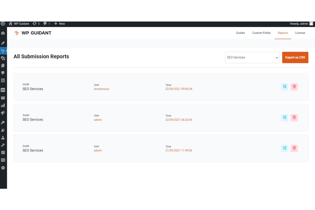 Guide report data dashboard