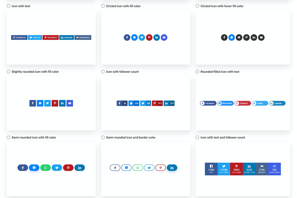 Choose from 18 different styles of share buttons