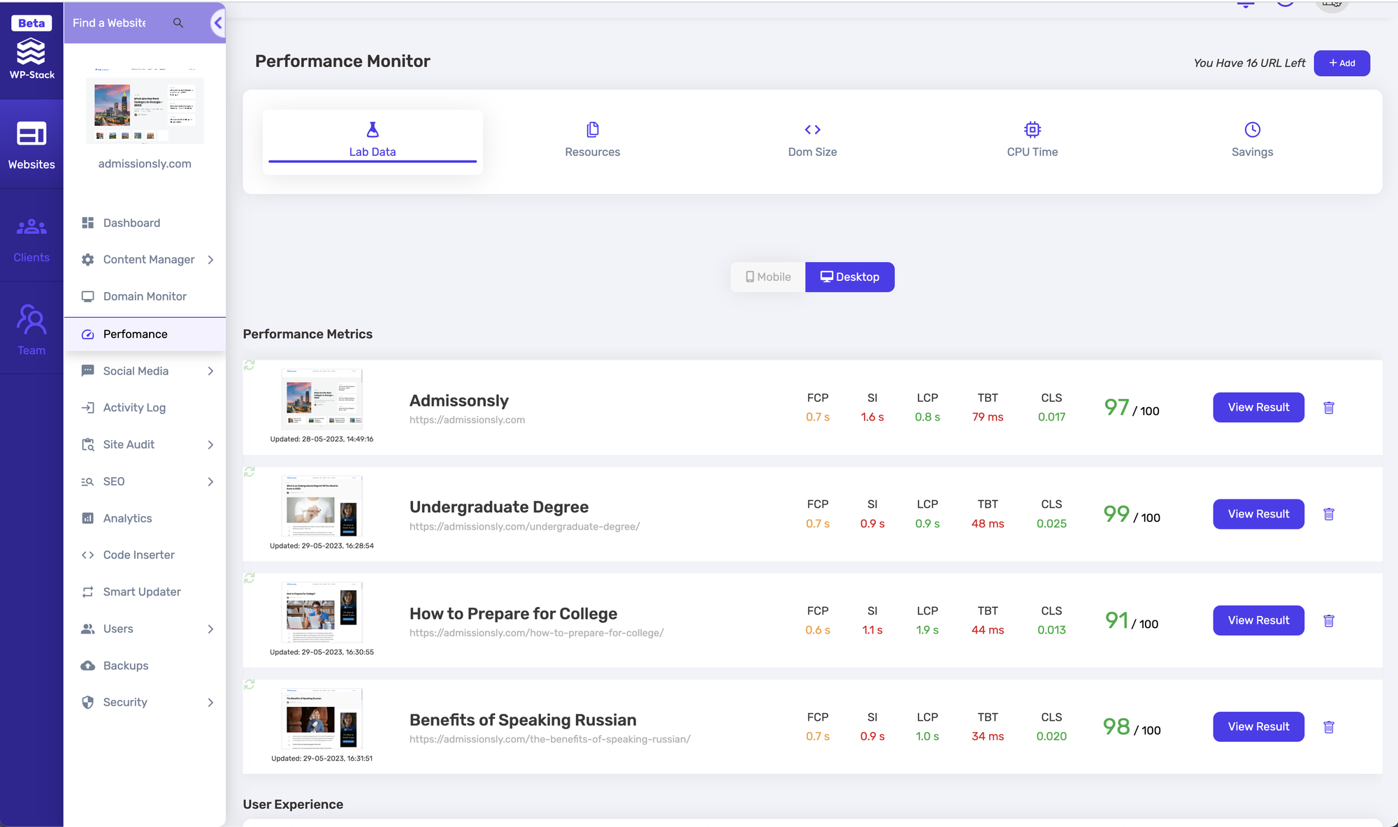 Performance monitoring