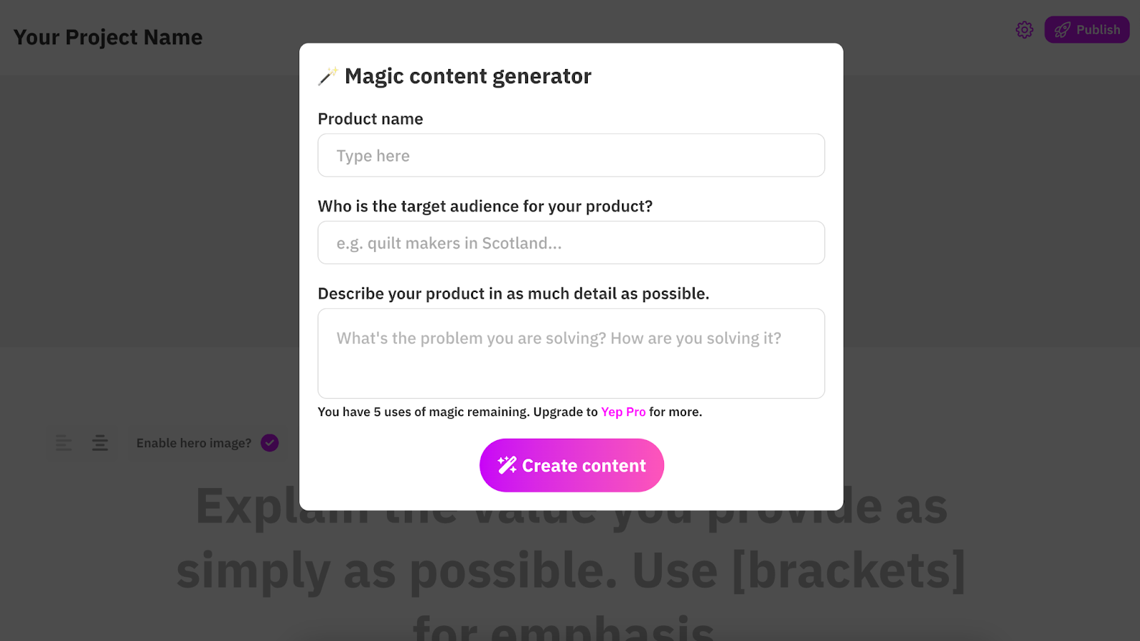 Magic content generator