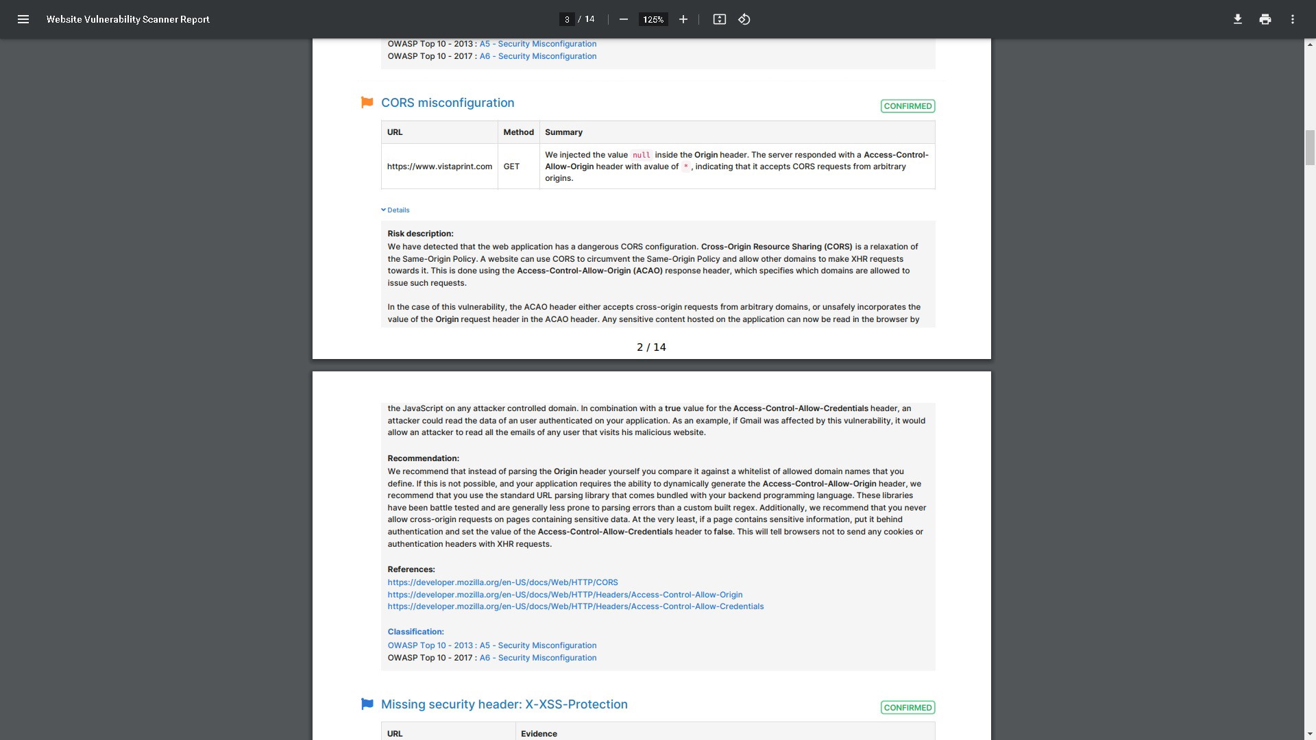 Website vulnerability scanner report