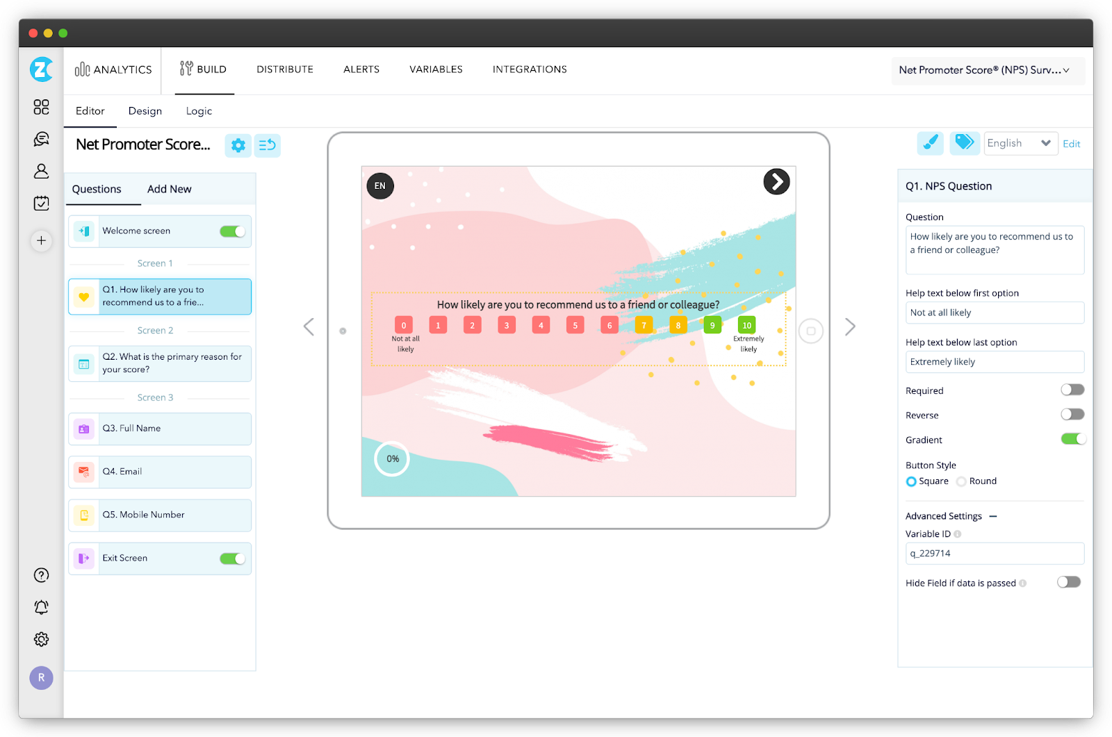 Survey builder dashboard